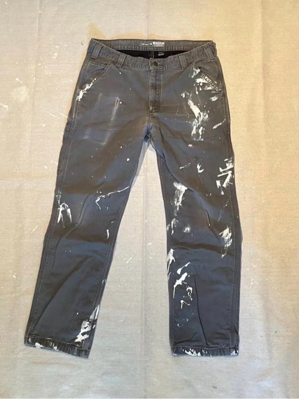 Carhartt Men's Black Jeans with White Paint-Splatter